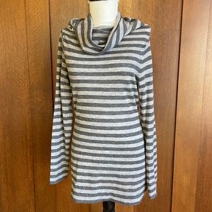 Christopher Fischer 100% Cashmere Cowl Neck Tunic XS Charcoal Stripe